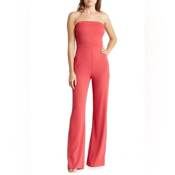 Ramy Brook Vivian Jumpsuit Womens Size 2 Rouge Pink Strapless Wide Leg One Piece - Picture 1 of 12